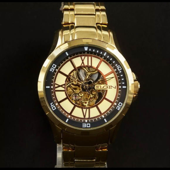 Brand New With Box Men’s Elgin 14K Gold Plated Automatic Mechanical Watch - Picture 1 of 4